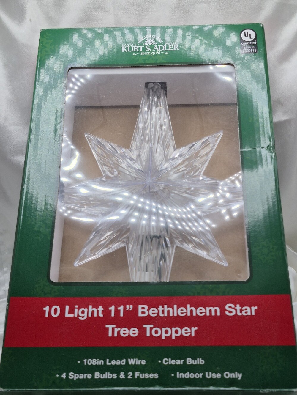 Kurt Adler Clear 10-Light 11" Bethlehem Star Tree Topper Christmas